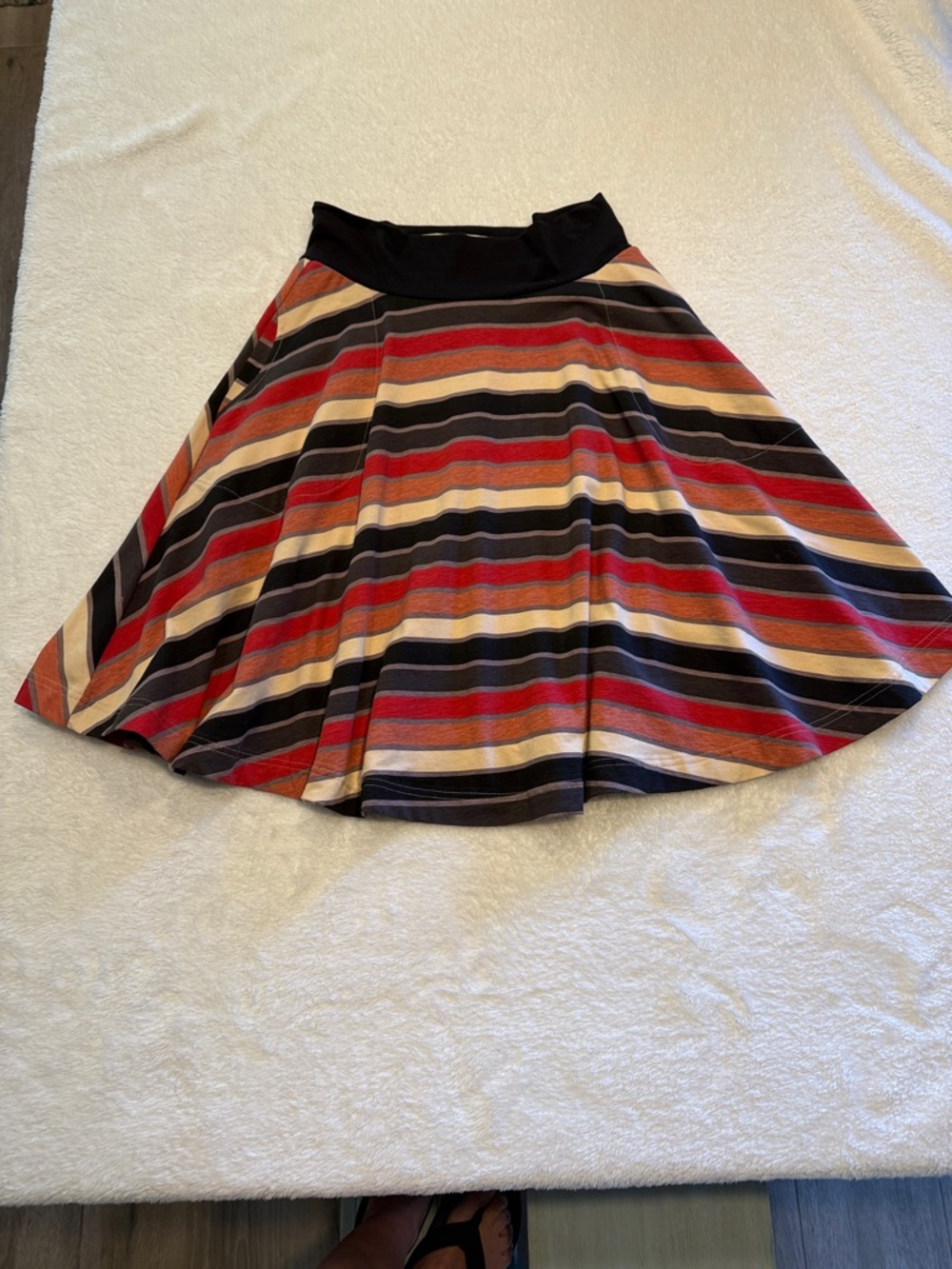 Effie's Heart Red, Black, Brown & Cream Striped Circle Skirt with side pockets